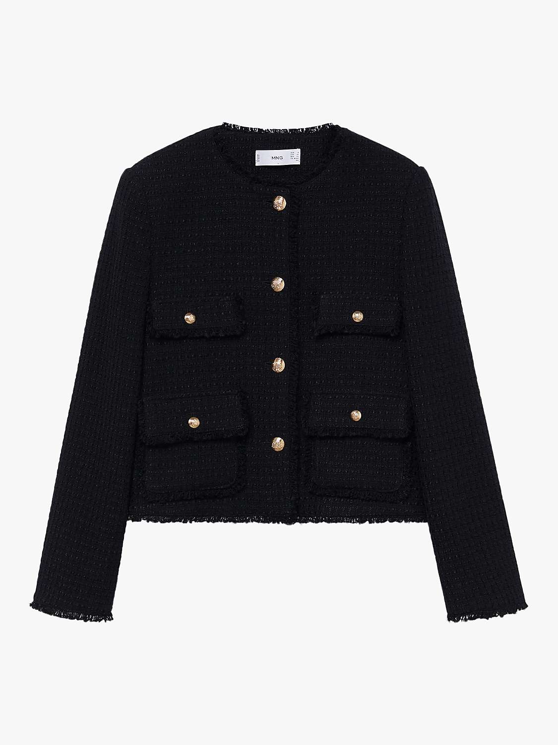 Mango Button Front Tweed Jacket, Black at John Lewis & Partners