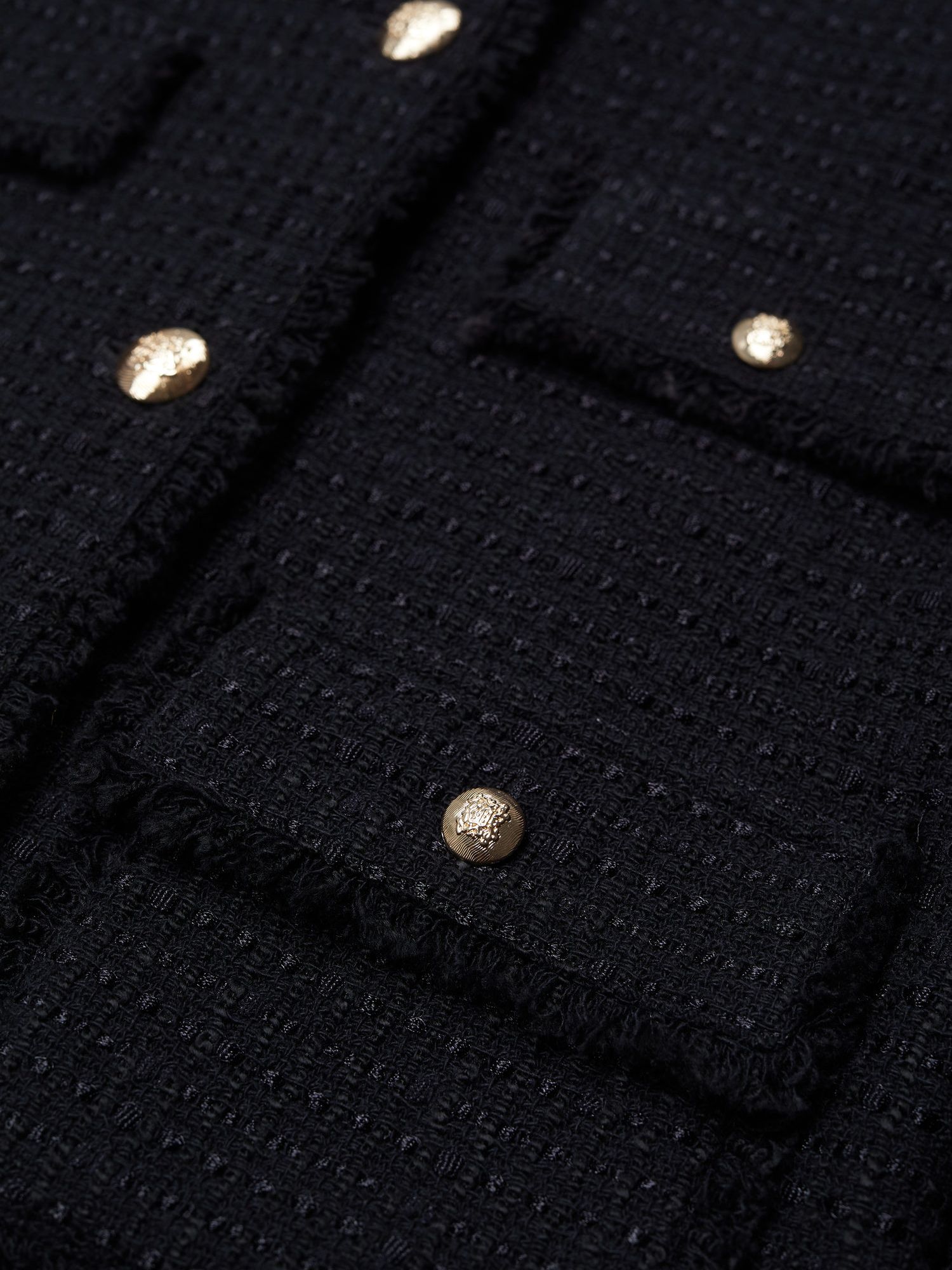 Mango Button Front Tweed Jacket, Black at John Lewis & Partners