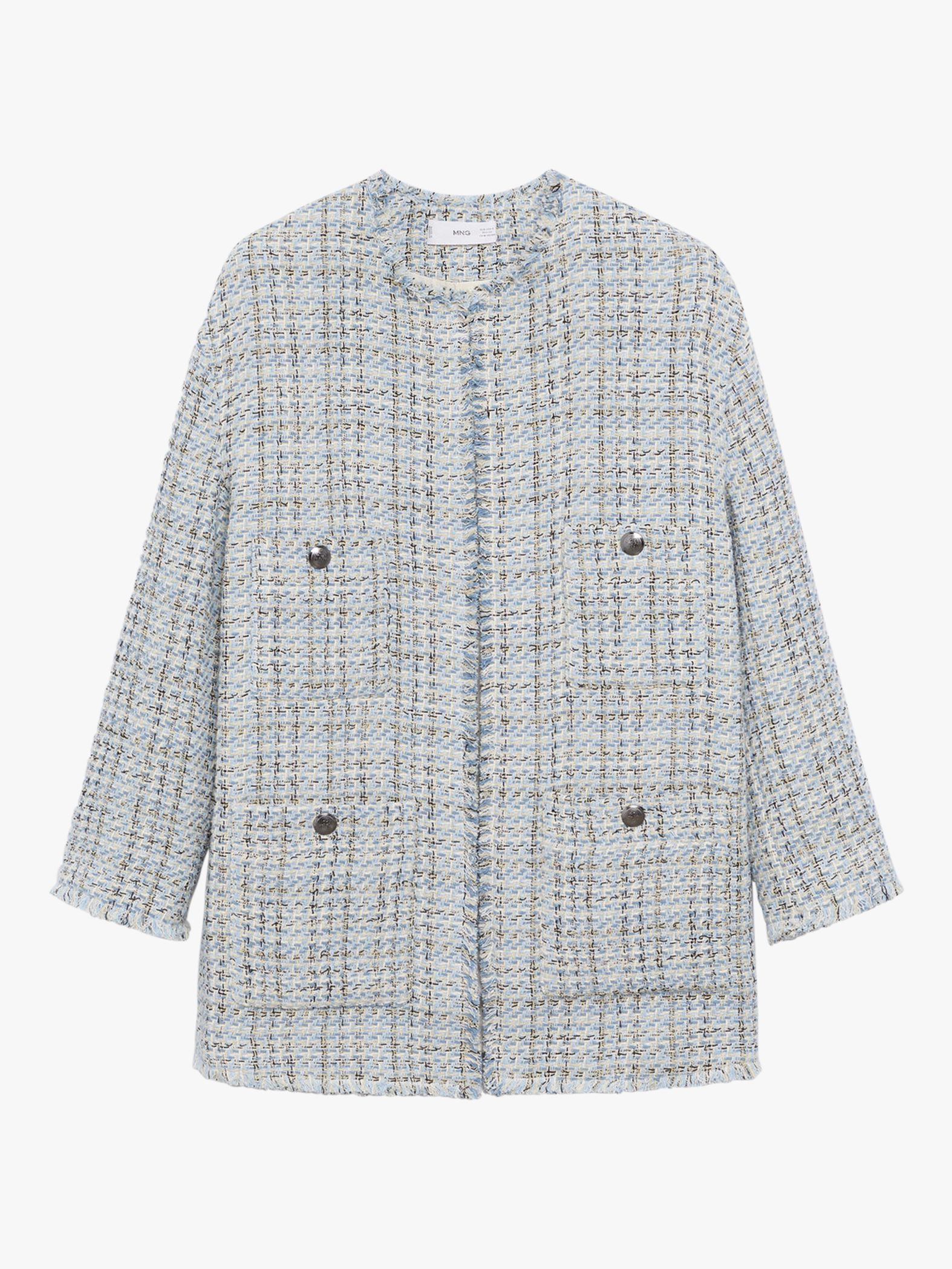 Mango Pocket Tweed Jacket, Sky Blue at John Lewis & Partners