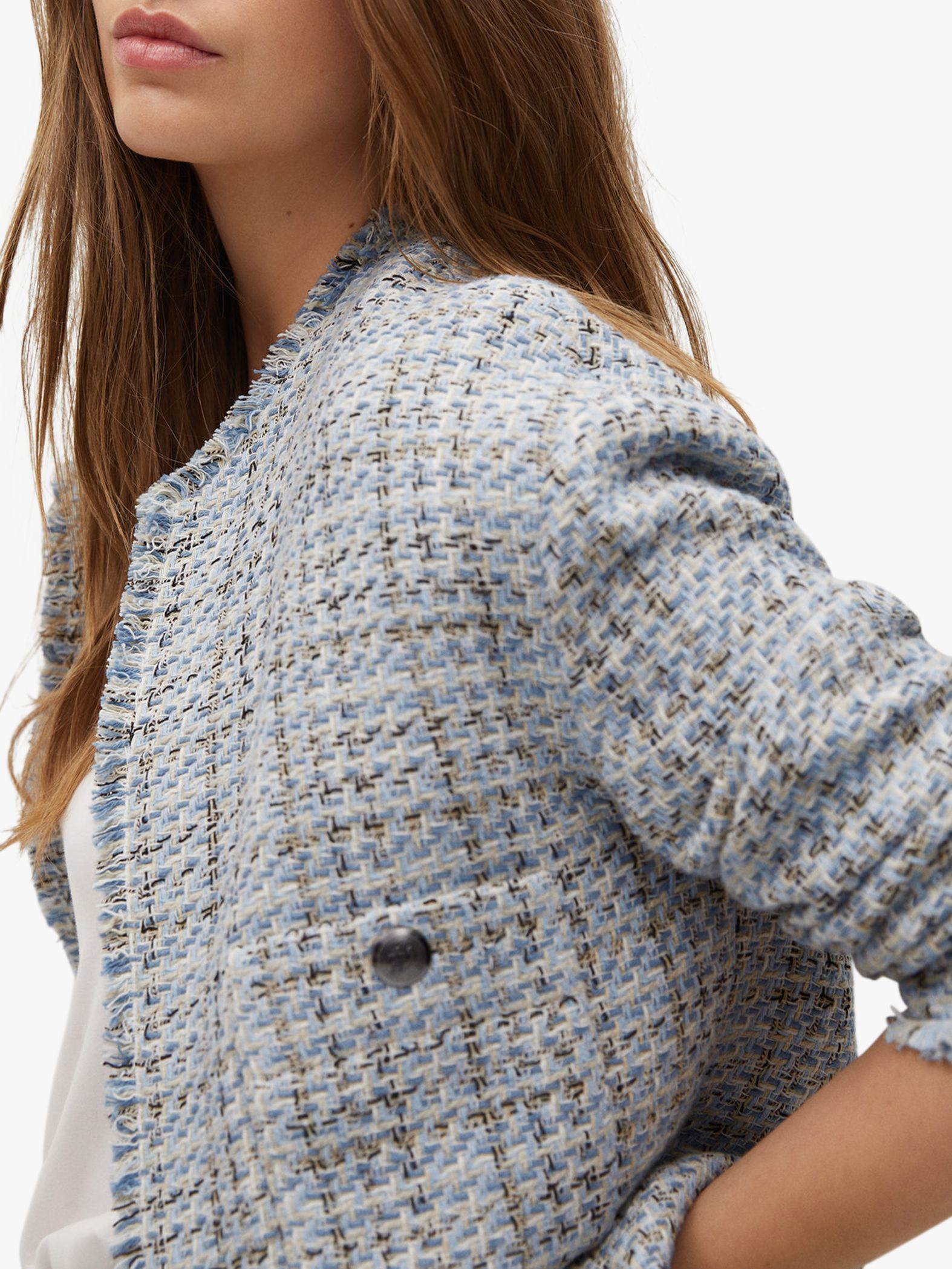 Mango Pocket Tweed Jacket, Sky Blue at John Lewis & Partners