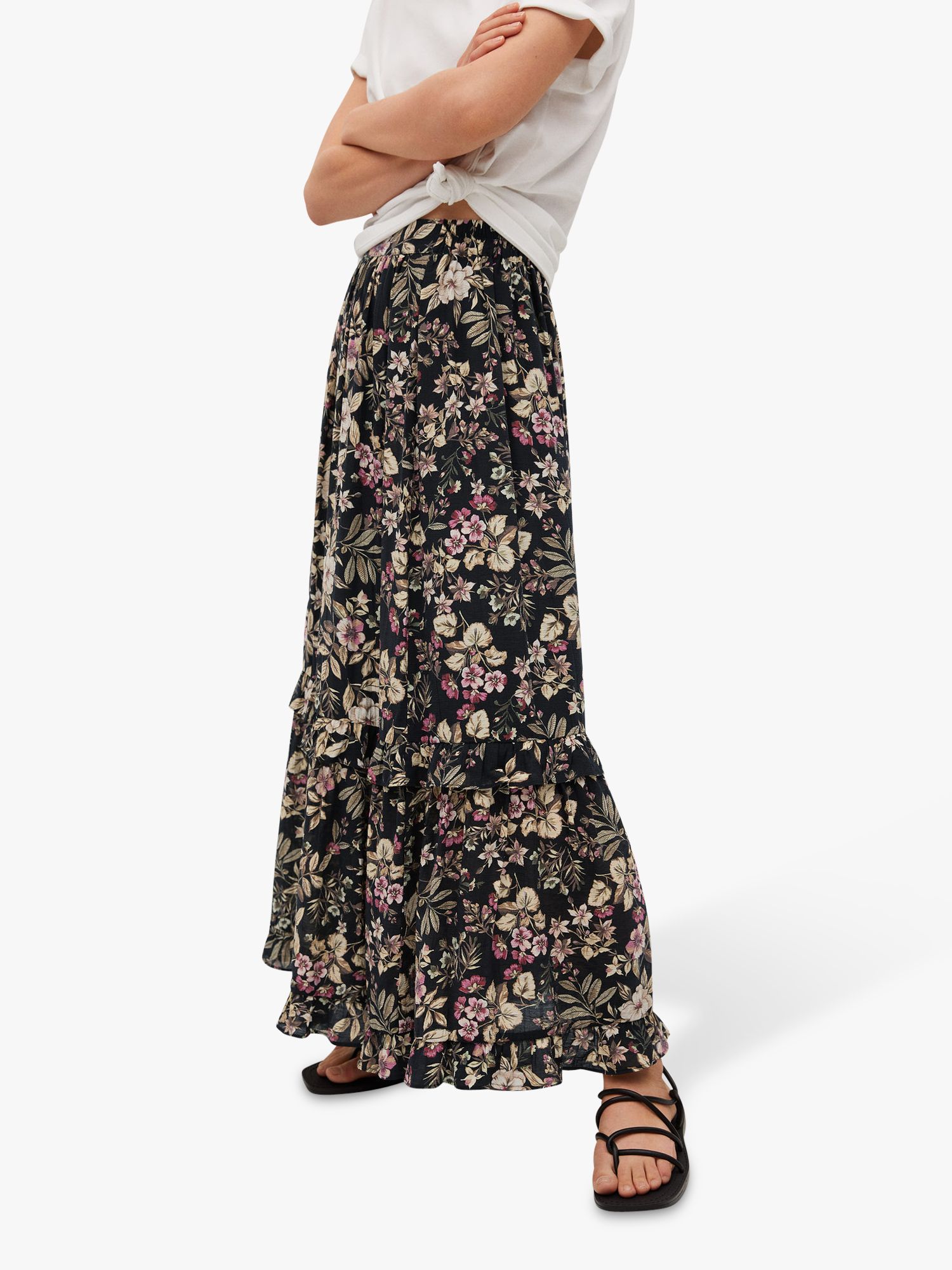 Mango Floral Maxi Skirt, Black/Multi