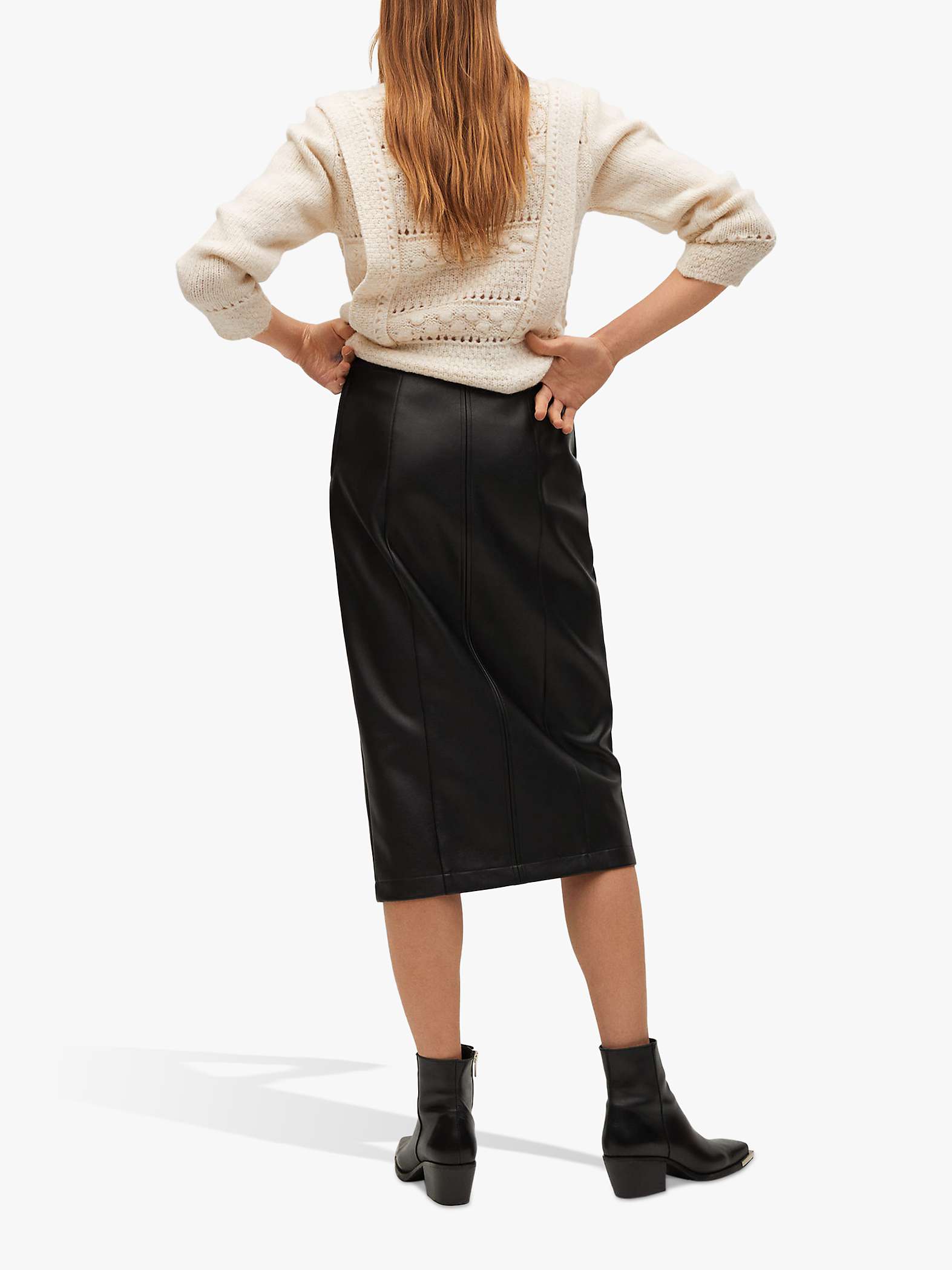 Mango Faux Leather Pencil Midi Skirt, Black at John Lewis & Partners