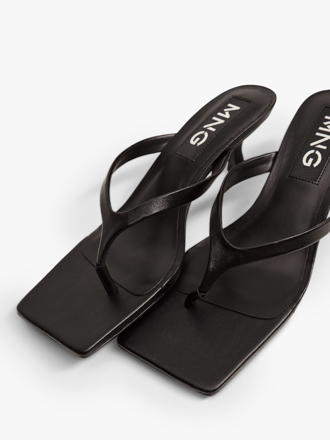 Mango Heeled Leather Slip On Sandals, Black at John Lewis & Partners