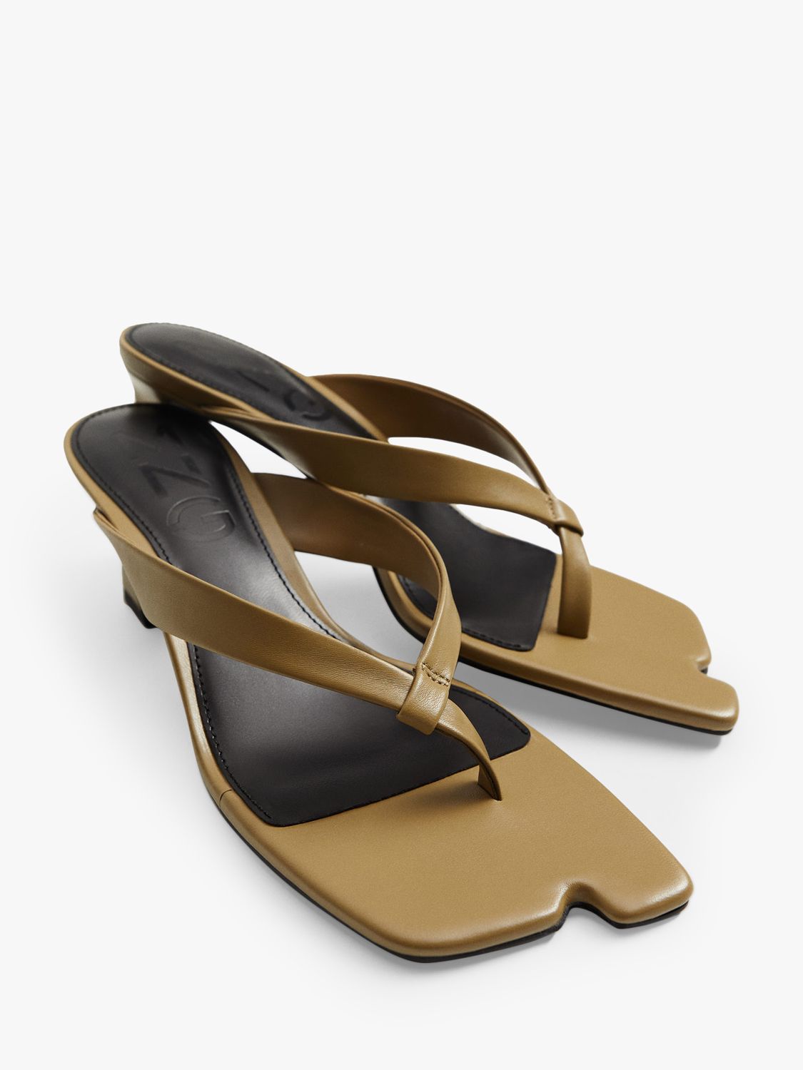 Mango Slip On Leather Heeled Sandals, Olive Green at John Lewis & Partners