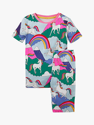 Mini Boden Kids' Short John Unicorn Print Pyjamas, Multi