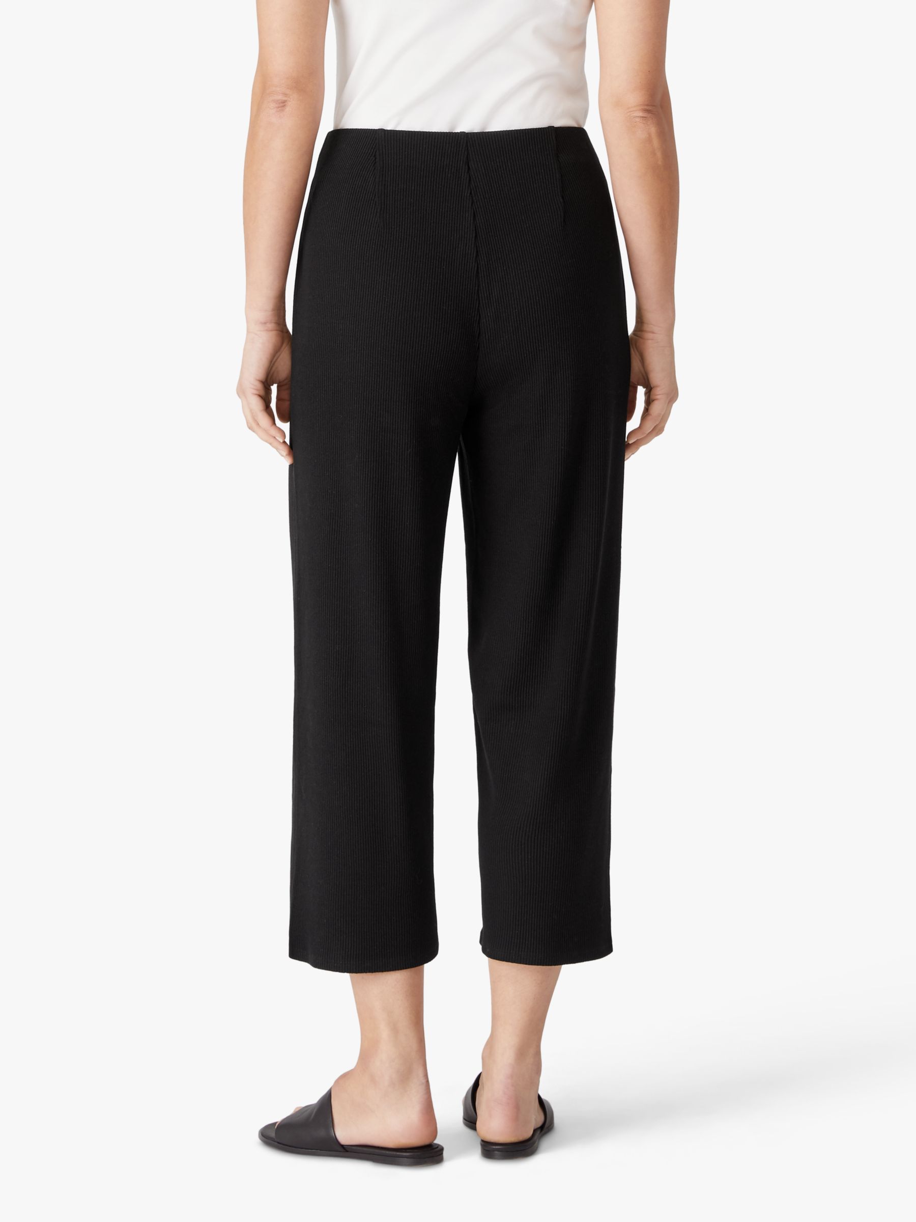 EILEEN FISHER Organic Cotton Blend Ribbed Straight Trousers, Black at ...