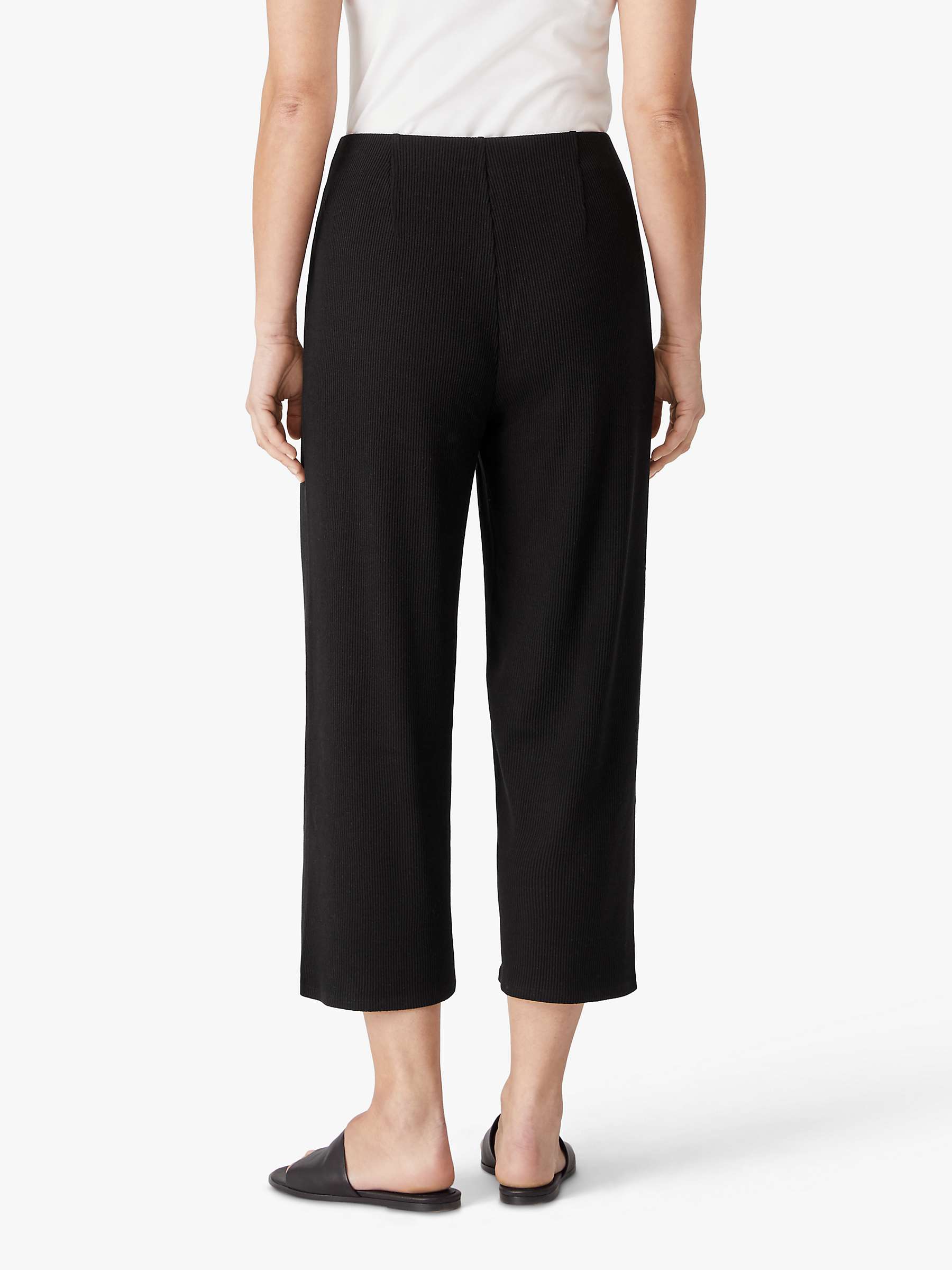 EILEEN FISHER Organic Cotton Blend Ribbed Straight Trousers, Black at