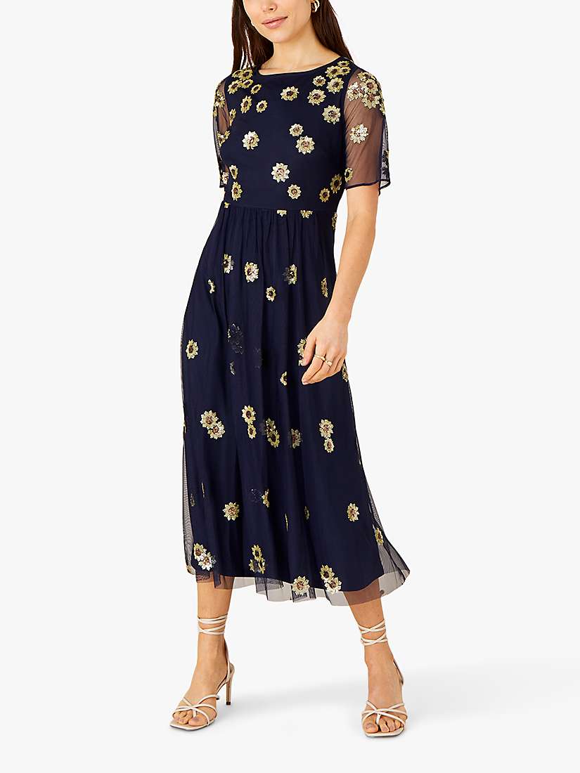 Buy Monsoon Susan Sunflower Midi Dress, Navy Online at johnlewis.com