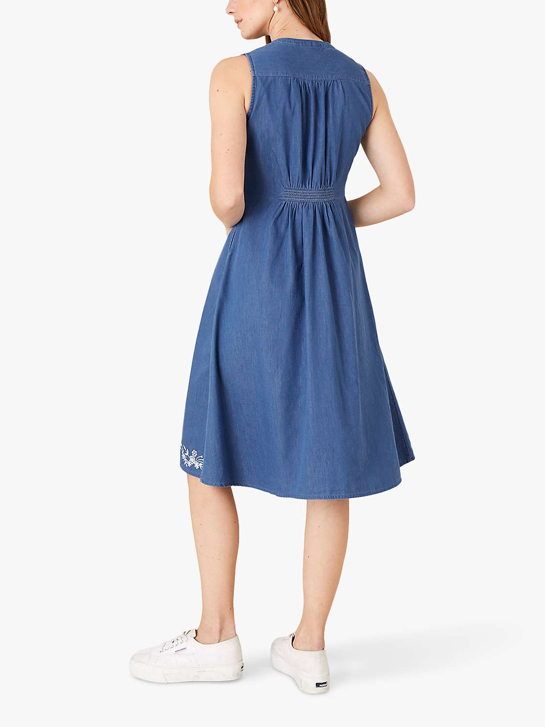 Buy Monsoon Embroidered Button Front Denim Dress, Blue Online at johnlewis.com