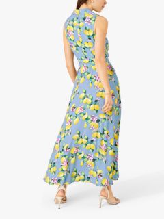 Monsoon Libra Lemon Maxi Dress, Blue, 8