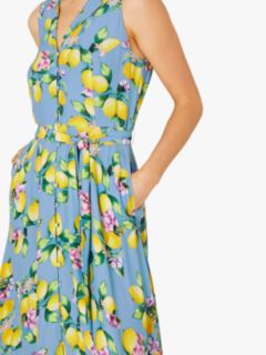 Monsoon Libra Lemon Maxi Dress, Blue, 8