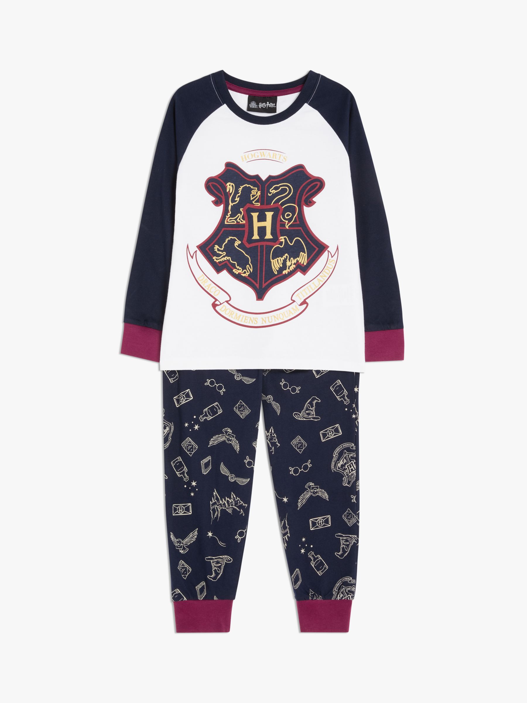 Fabric Flavours Kids' Harry Potter Hogwarts Crest Pyjamas, Navy/Multi