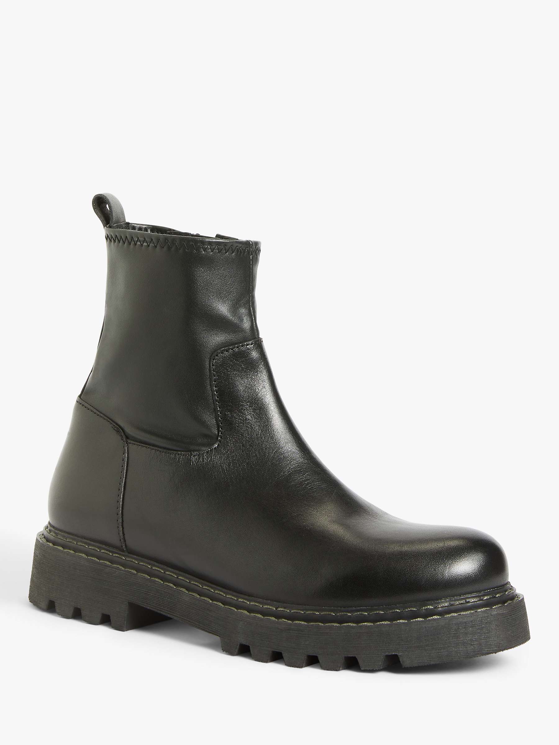 Buy Kin Perel Leather Chunky Sole Stretch Ankle Boots, Black Online at johnlewis.com