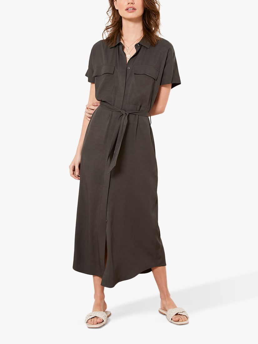 Mint Velvet Midi Shirt Dress, Khaki at John Lewis & Partners