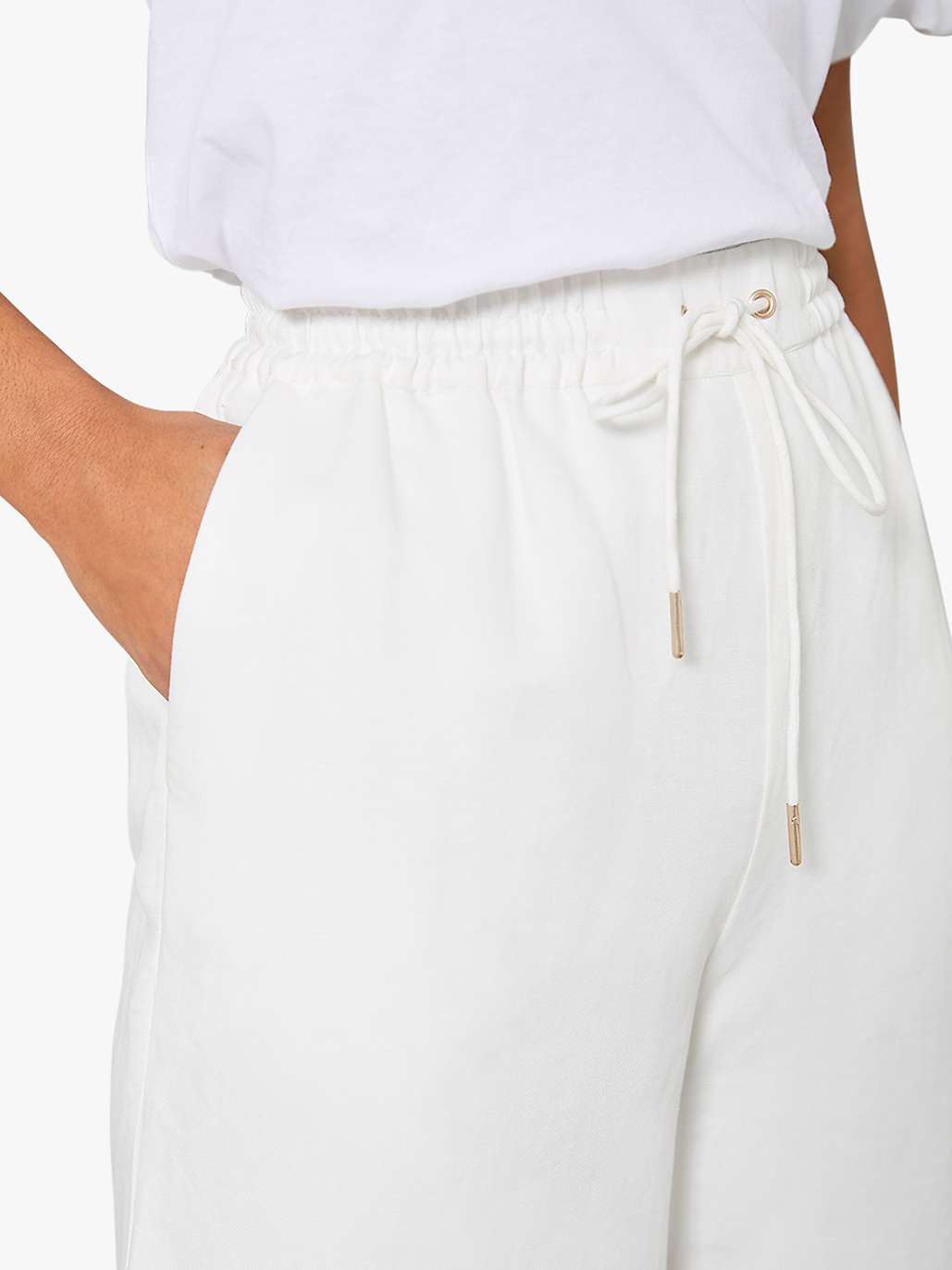 Mint Velvet Wide Leg Cropped Trousers, Ivory at John Lewis & Partners