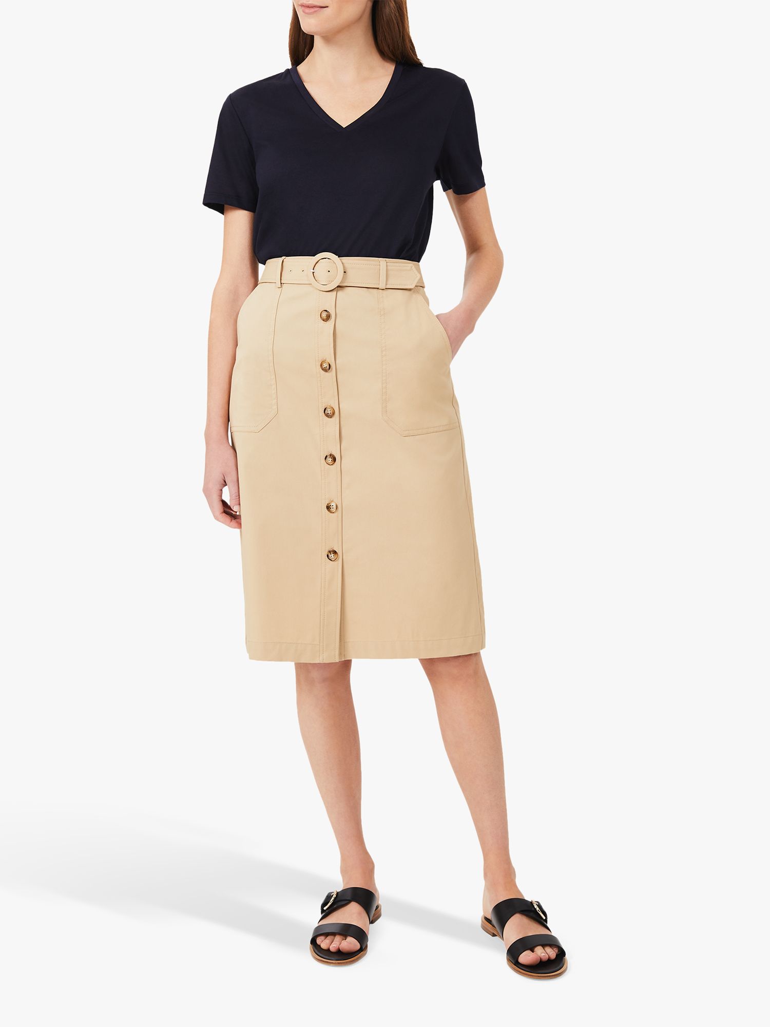 Hobbs Adaline Button Knee Length Skirt, Sand