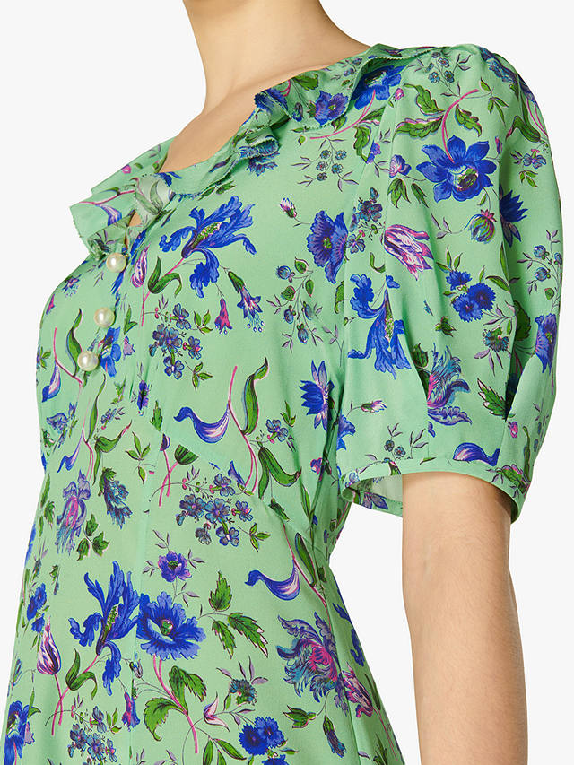 L.K.Bennett x Royal Ascot Pami Floral Print Silk Dress, Green/Multi
