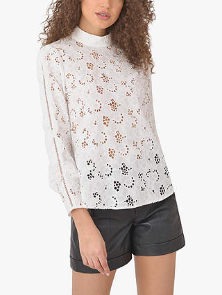 Ro&Zo Broderie High Neck Blouse, Ivory