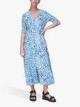 Whistles Clouded Leopard Print Midi Dress, Blue/Multi
