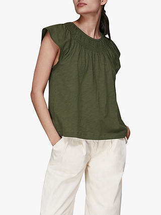 Whistles Blade Ruched Neck Top, Khaki