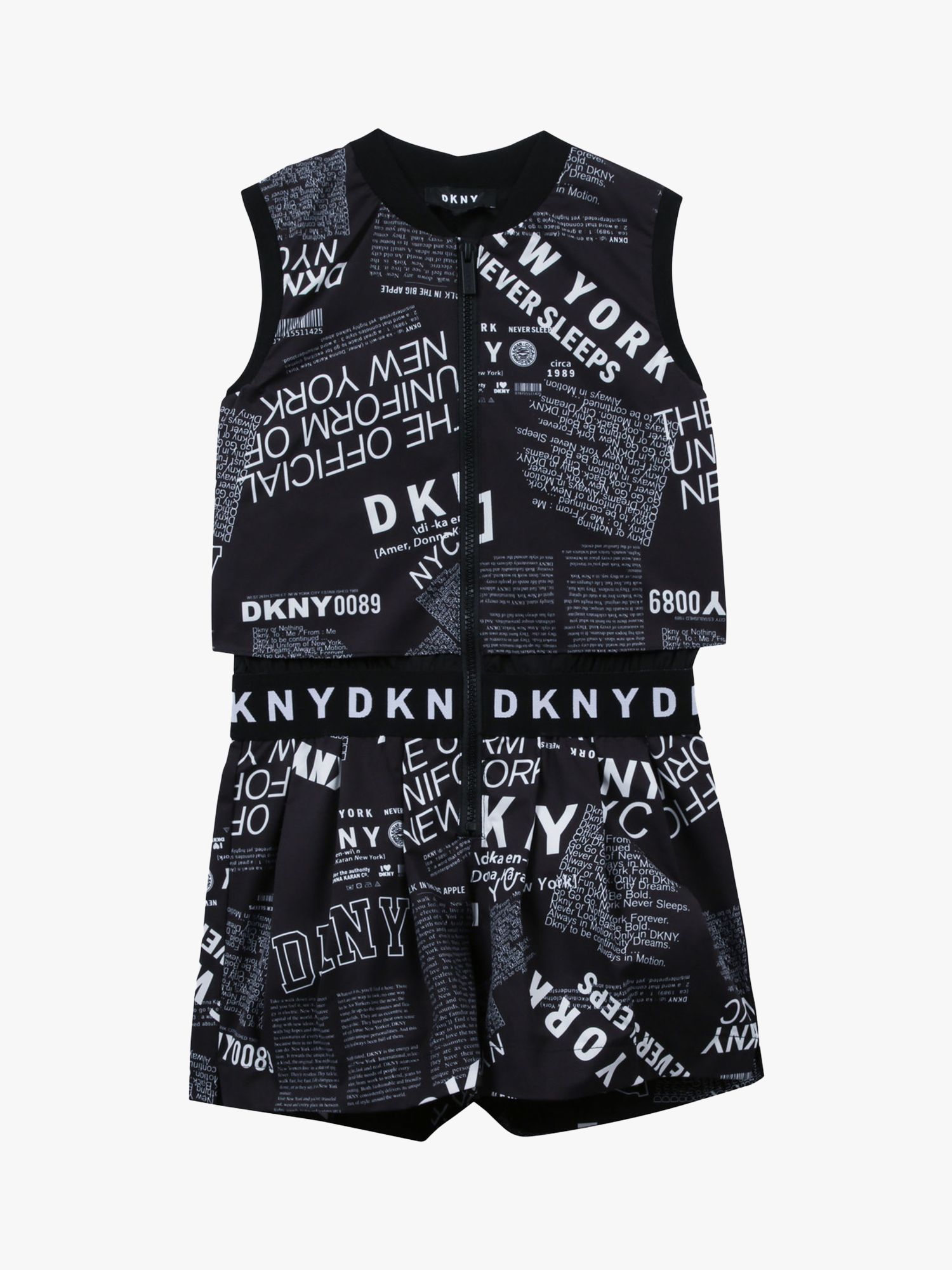 DKNY Kids' Printed Short Romper, Black/White