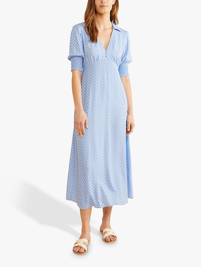 Albaray Polka Dot Empire Line Midi Dress, Blue at John Lewis & Partners