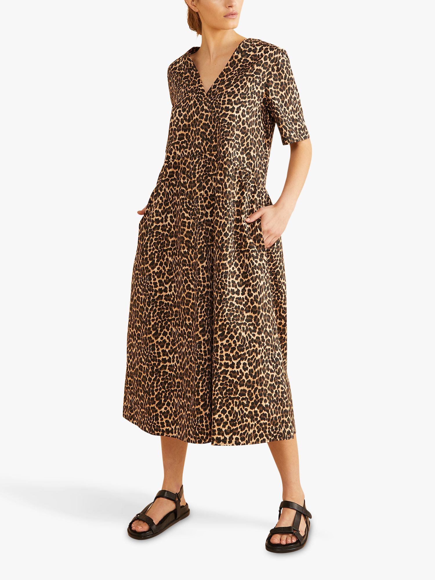 Albaray Leopard Organic Cotton Midi Dress, Beige