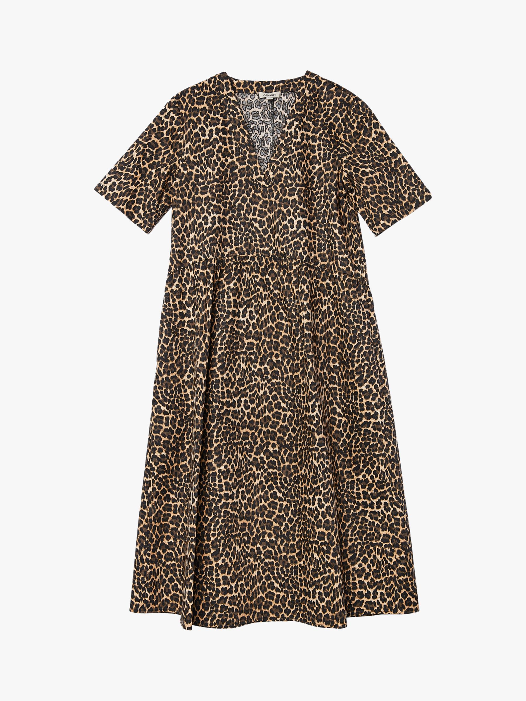 Albaray Leopard Organic Cotton Midi Dress, Beige at John Lewis & Partners