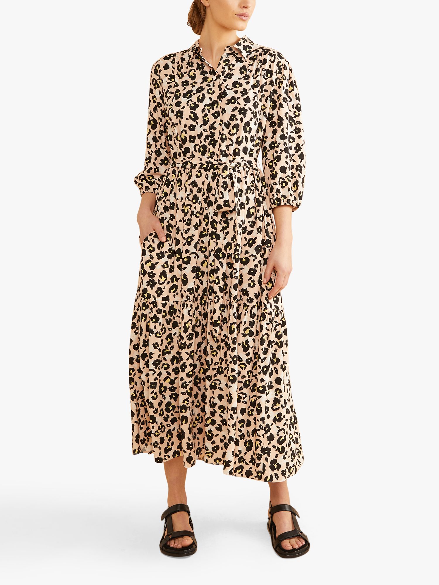 Albaray Leopard Print Midi Shirt Dress, Beige at John Lewis & Partners