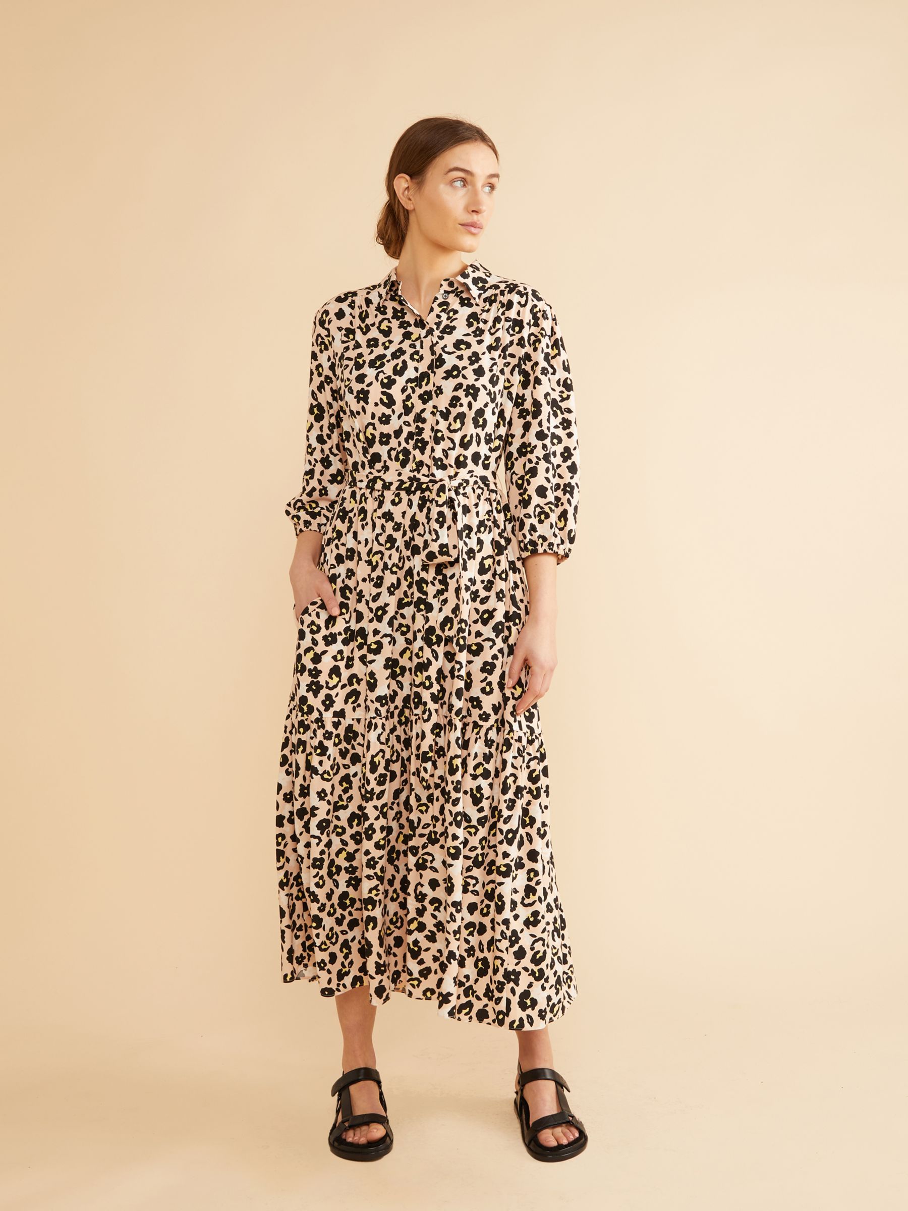 Albaray Leopard Print Midi Shirt Dress, Beige at John Lewis & Partners