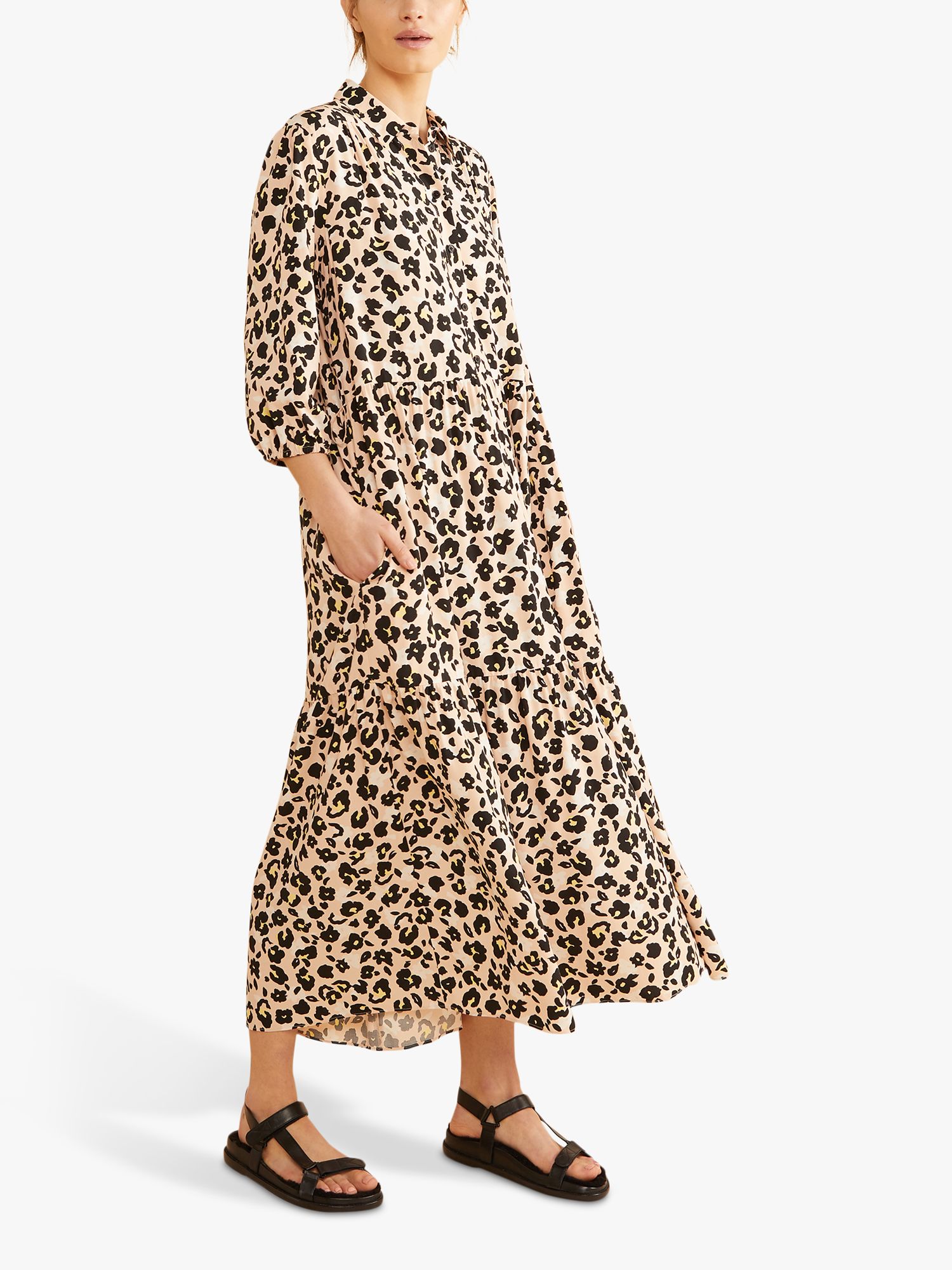 Albaray Leopard Print Midi Shirt Dress, Beige