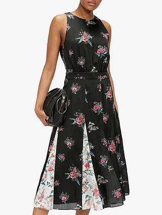 Ted Baker Liilo Floral Contrast Pleat Midi Dress, Black