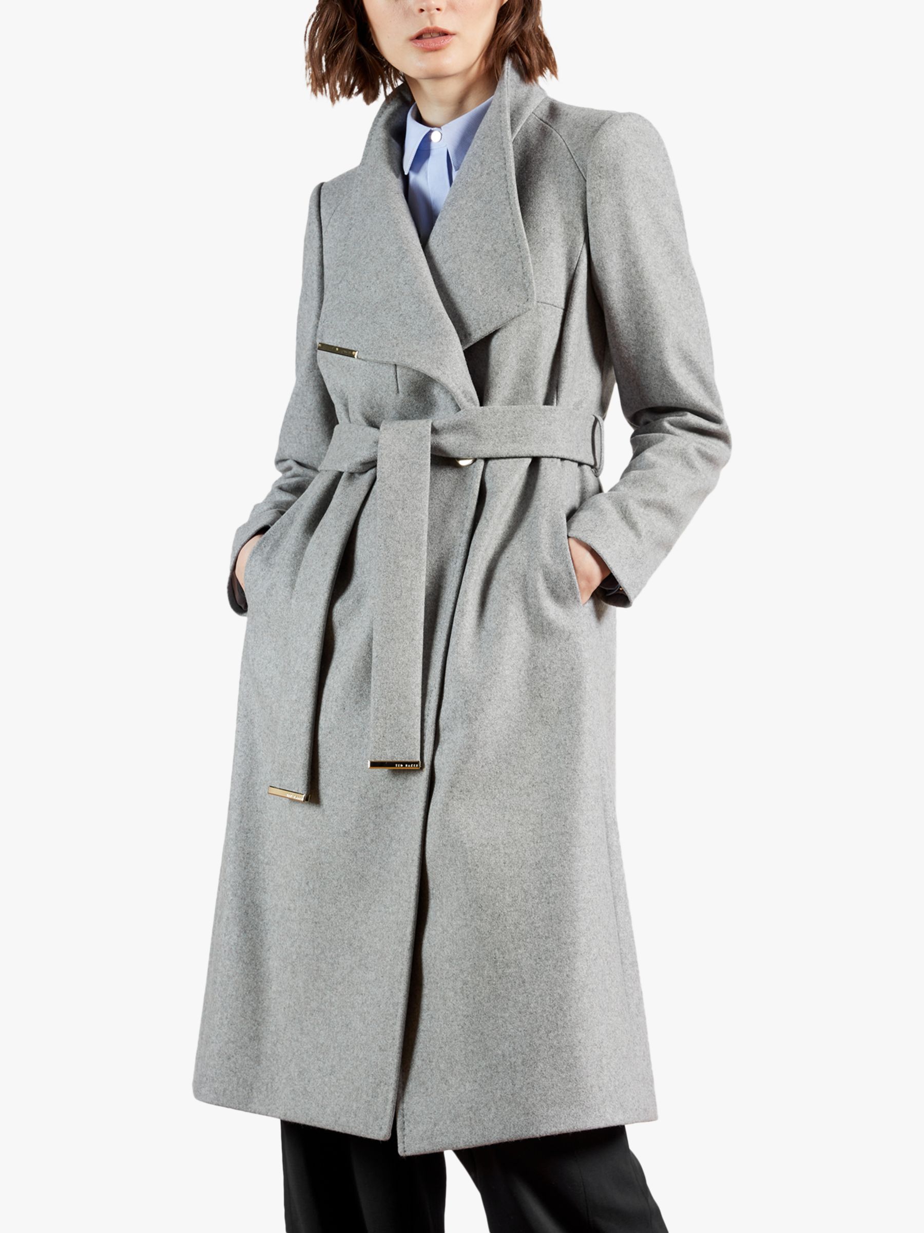 Ted Baker Rose Belted Wool Blend Coat, Grey at John Lewis & Partners