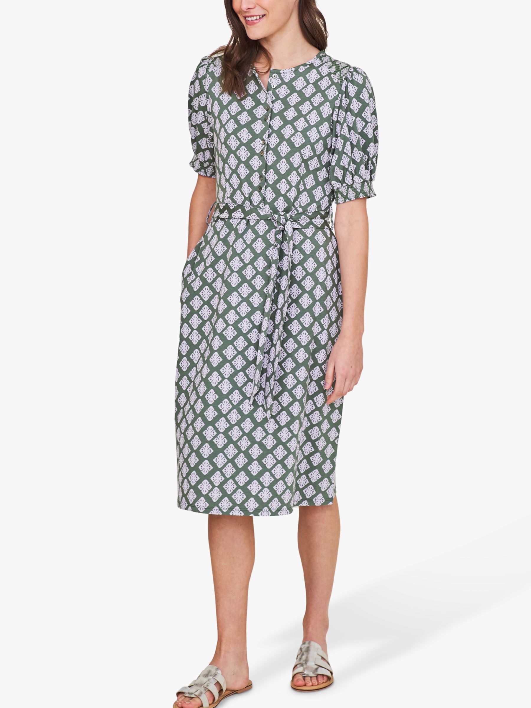 White Stuff Mora Geometric Print Dress, Green/Multi