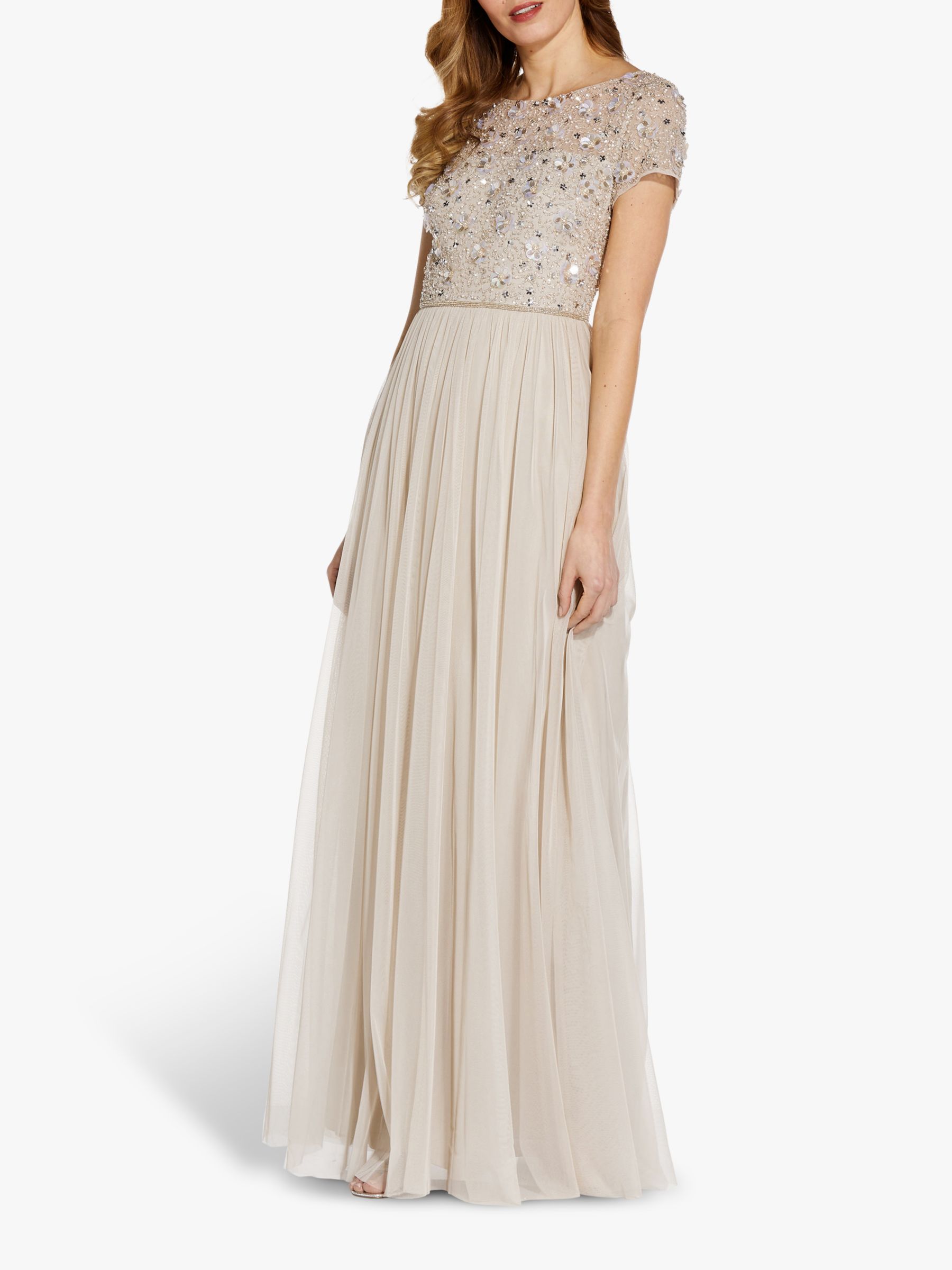 Adrianna Papell Floral Tulle Dress, Biscotti at John Lewis & Partners