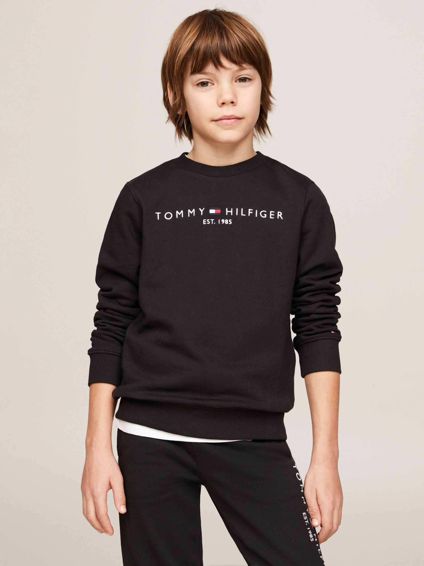 Ødelæggelse lokal Sommetider Tommy Hilfiger Kids' Essential Organic Cotton Logo Sweatshirt, Black at  John Lewis & Partners