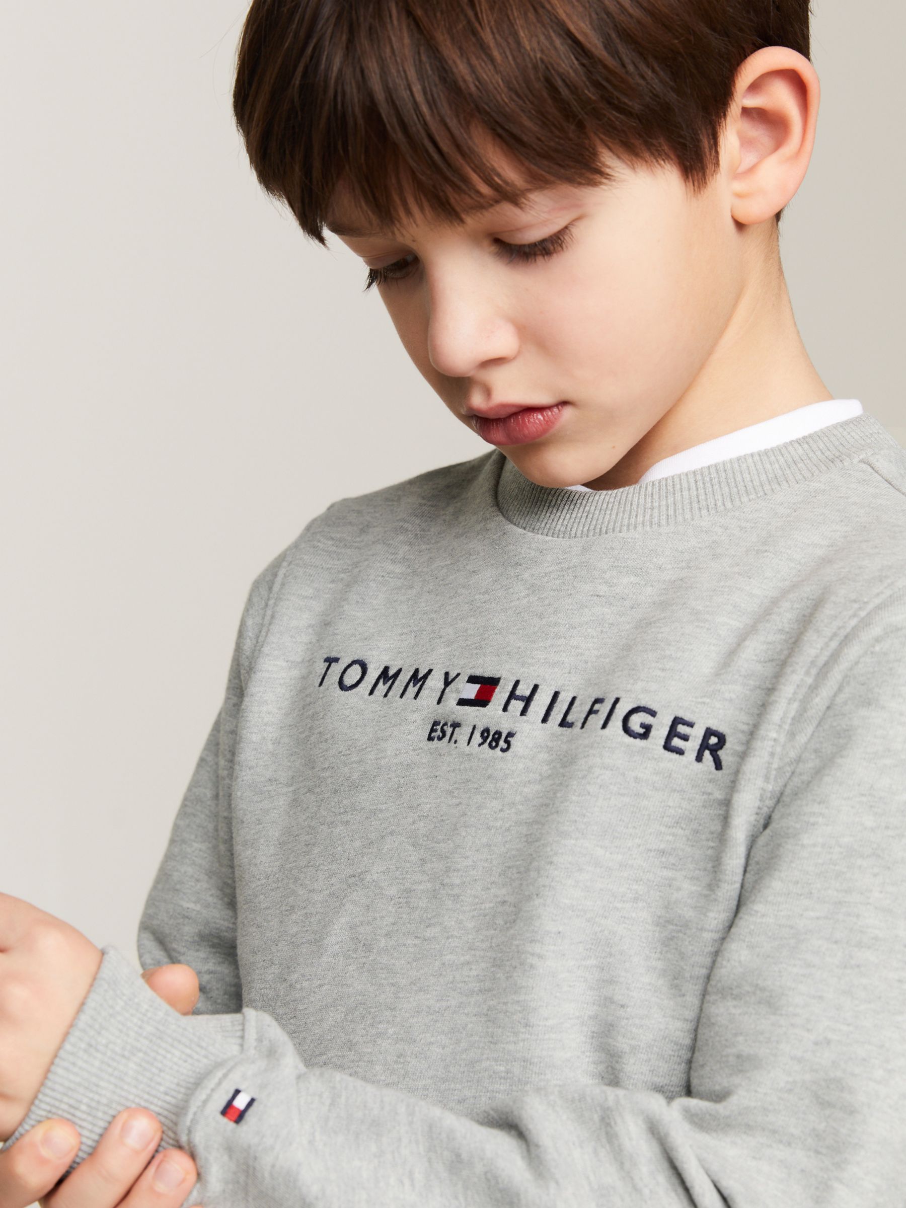 Lewis Hilfiger Light Tommy Organic Kids\' Heather Logo Essential John at Partners Sweatshirt, Cotton Grey &