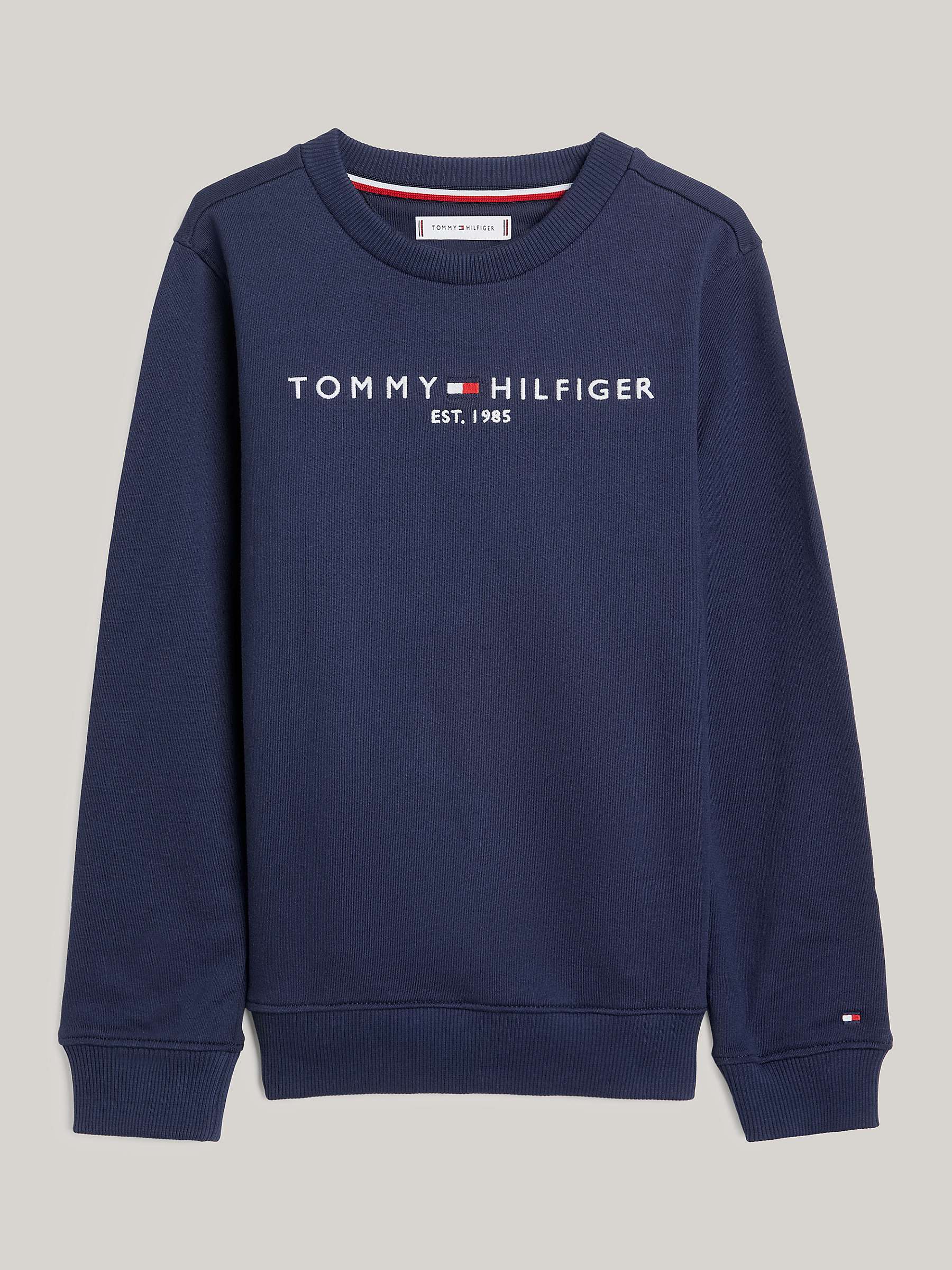 Tommy Hilfiger Kids' Essential Organic Cotton Logo Sweatshirt, Twilight  Navy at John Lewis & Partners