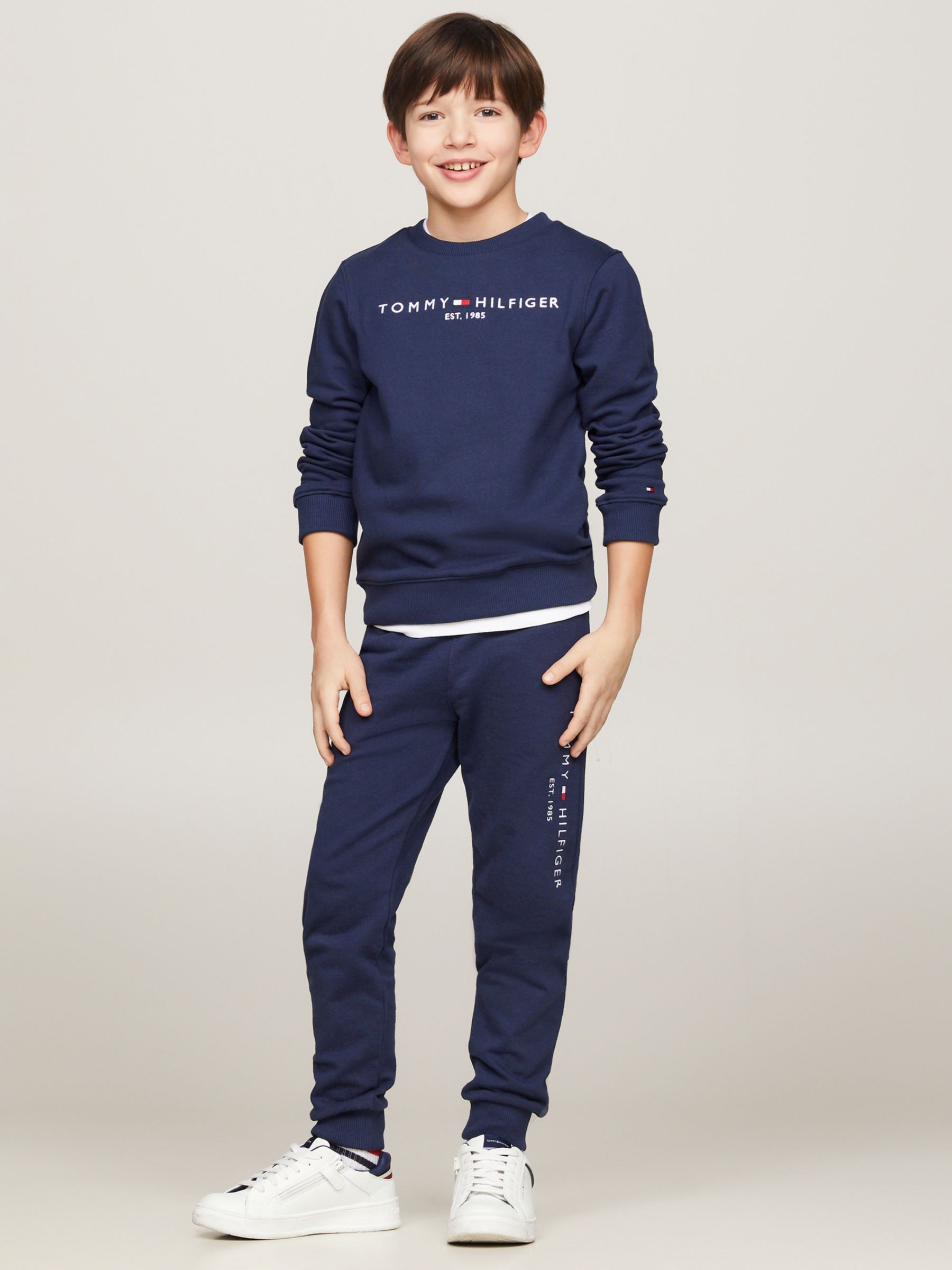 Tommy Hilfiger Kids\' Lewis Twilight John Organic Sweatshirt, Partners Cotton Essential Navy Logo at 