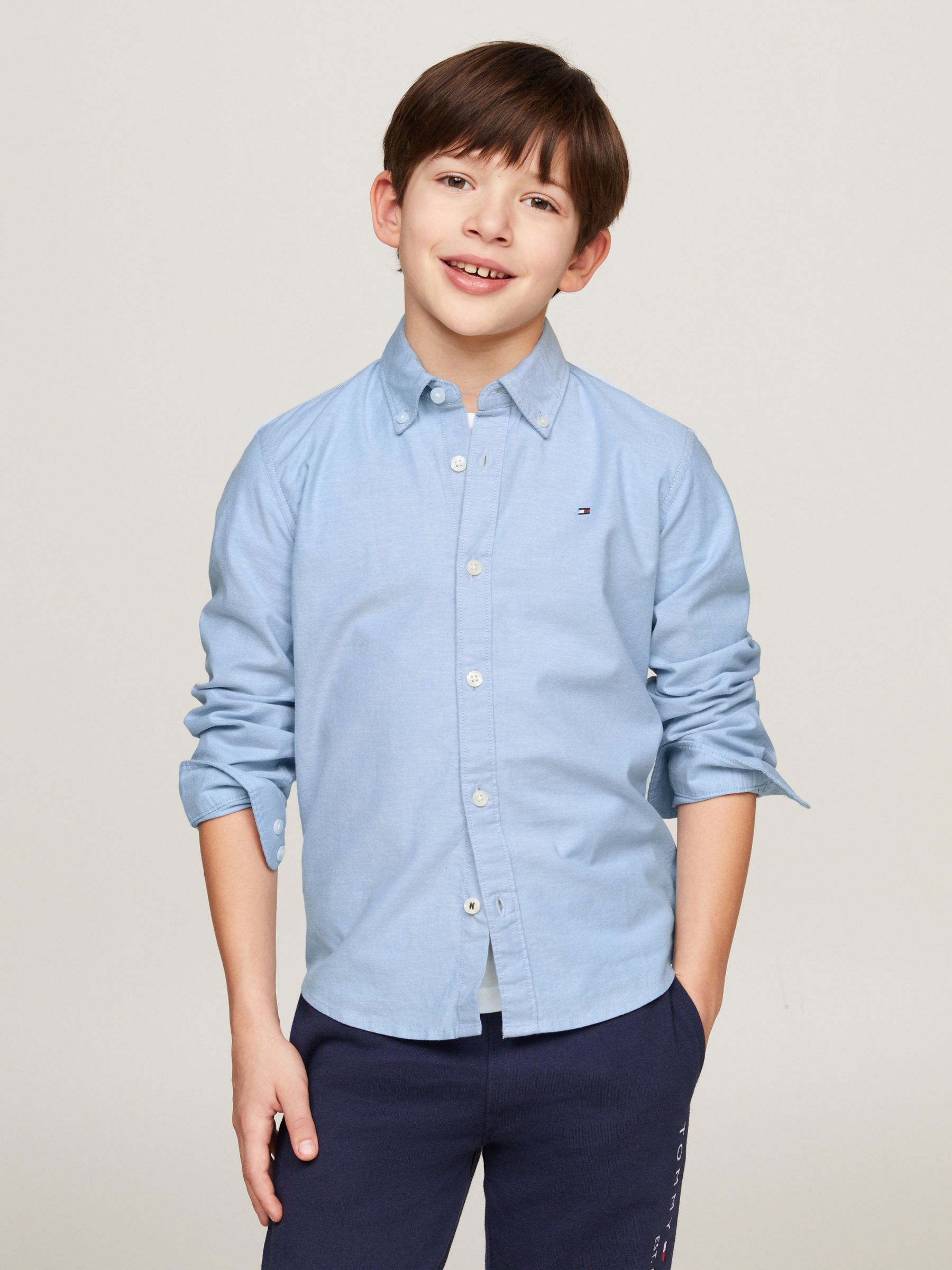 Tommy Hilfiger Kids' Organic Cotton Blend Stretch Oxford Shirt, Calm Blue, 3 years