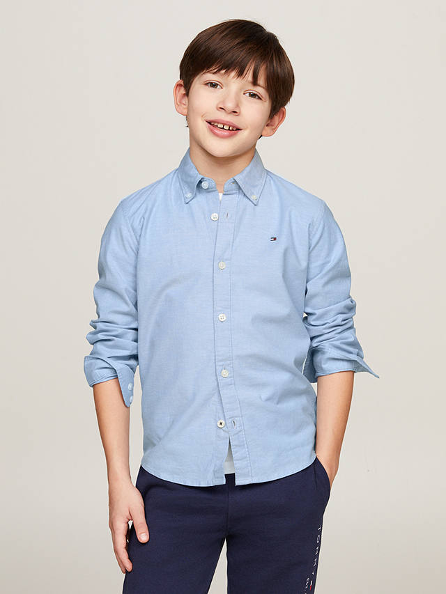 Tommy Hilfiger Kids' Organic Cotton Blend Stretch Oxford Shirt, Calm Blue