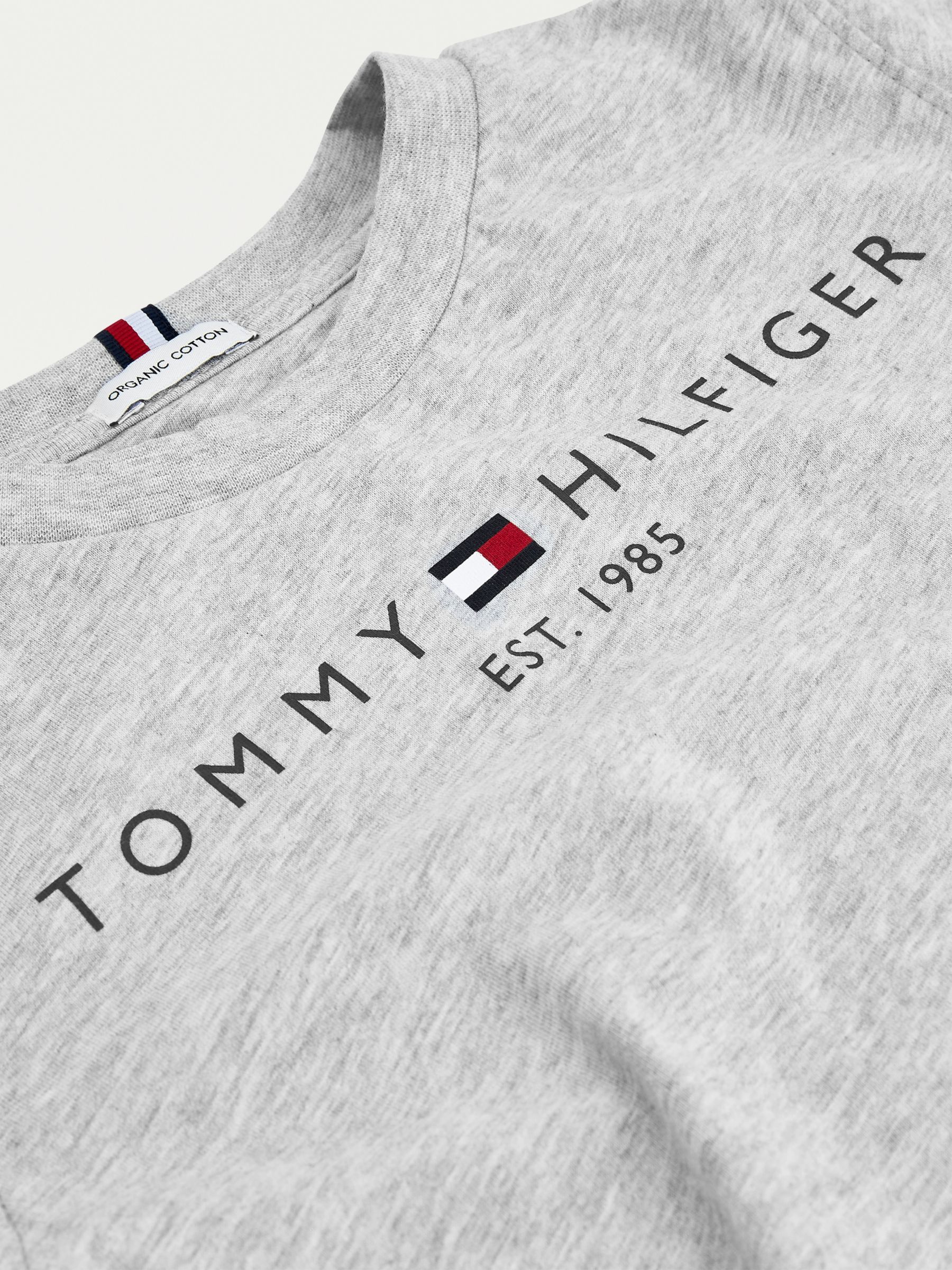 Tommy Hilfiger Kids' Essential Organic Cotton Logo Tee, Light Grey Heather  at John Lewis & Partners