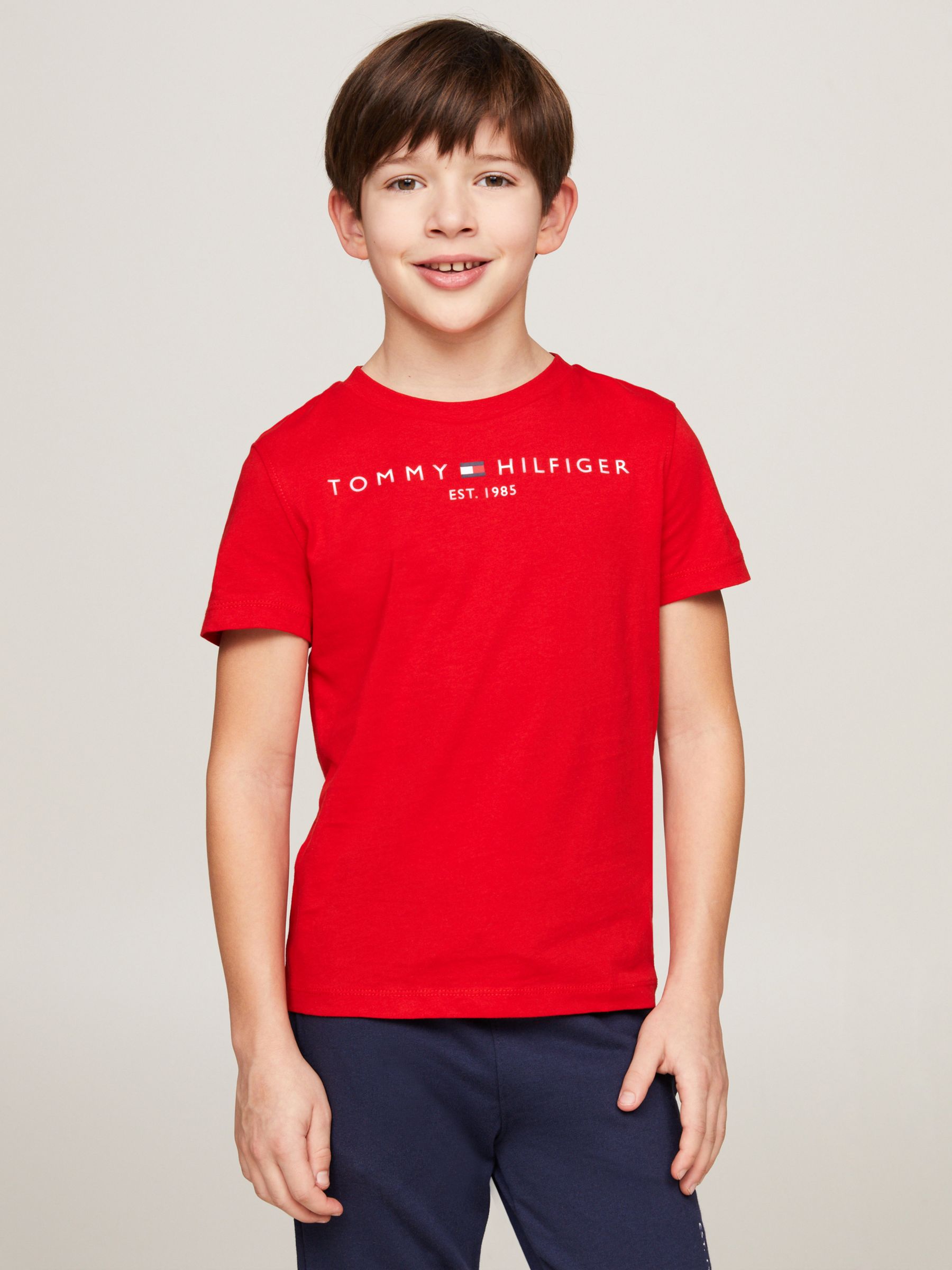 isolation Zoologisk have Partina City Tommy Hilfiger Kids' Essential Organic Cotton Logo Tee, Deep Crimson Red at  John Lewis & Partners