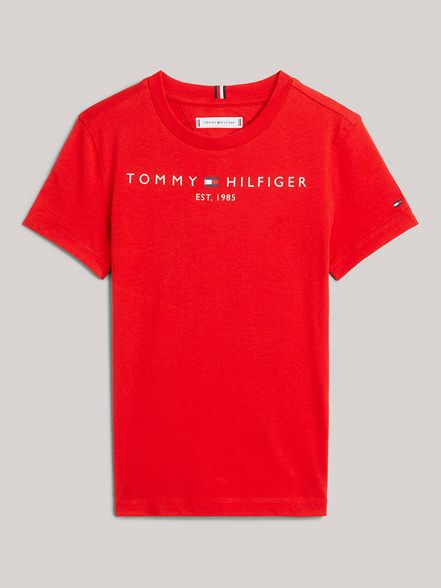 Tommy Hilfiger Kids' Essential Organic Cotton Logo Tee, Deep Crimson Red at  John Lewis & Partners