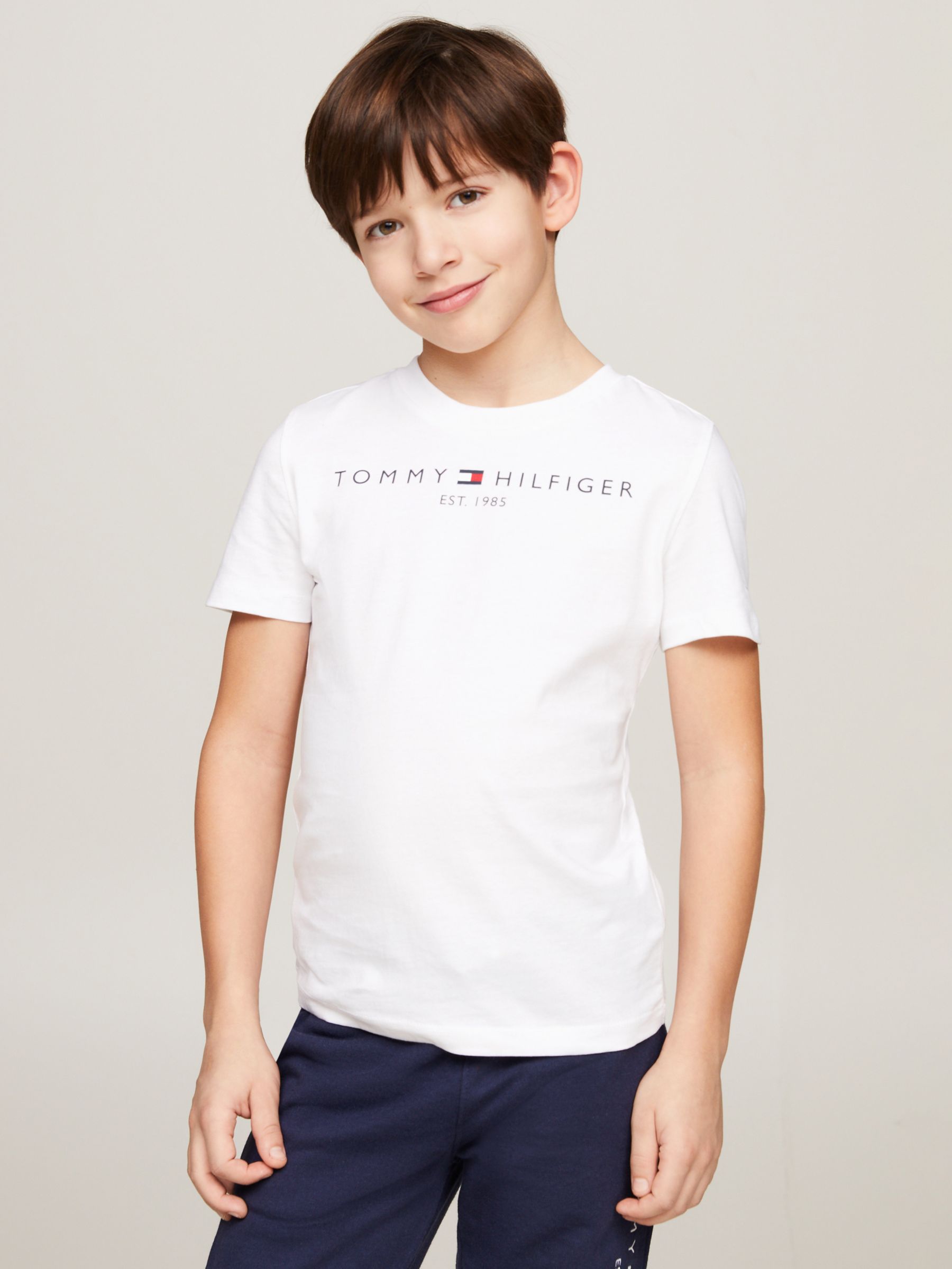 Tommy Hilfiger Kids' Essential Organic Cotton Logo Tee, White at John ...