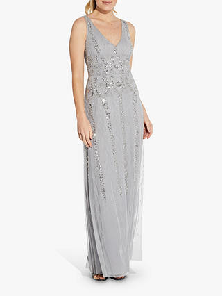 Hailey Logan by Adrianna Papell Sequin V Neck Ball Dress, Silver Mist