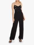 Hailey Logan by Adrianna Papell Floral Sequin Jumpsuit, Black