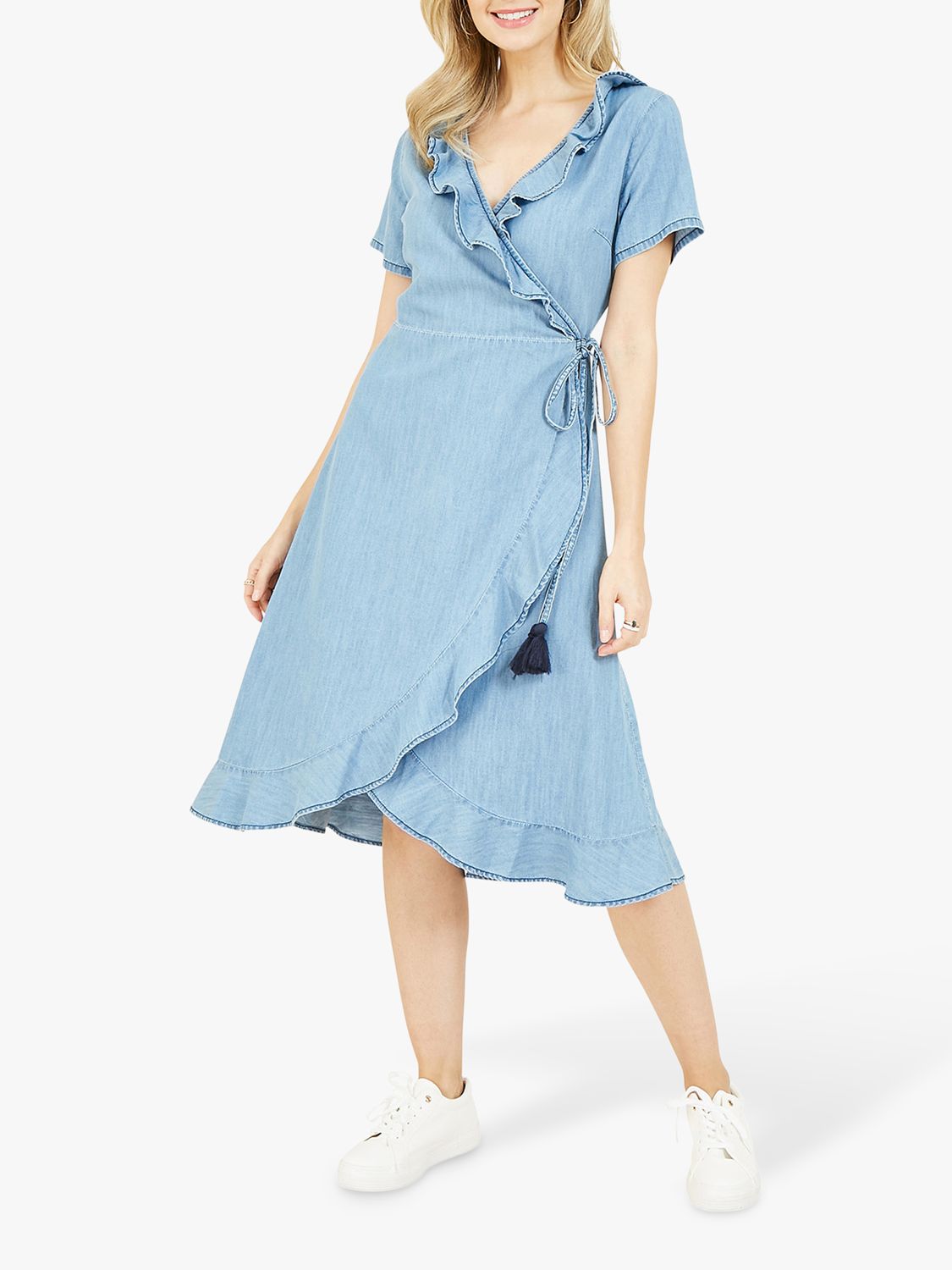 Yumi Denim Wrap Dress, Light Blue