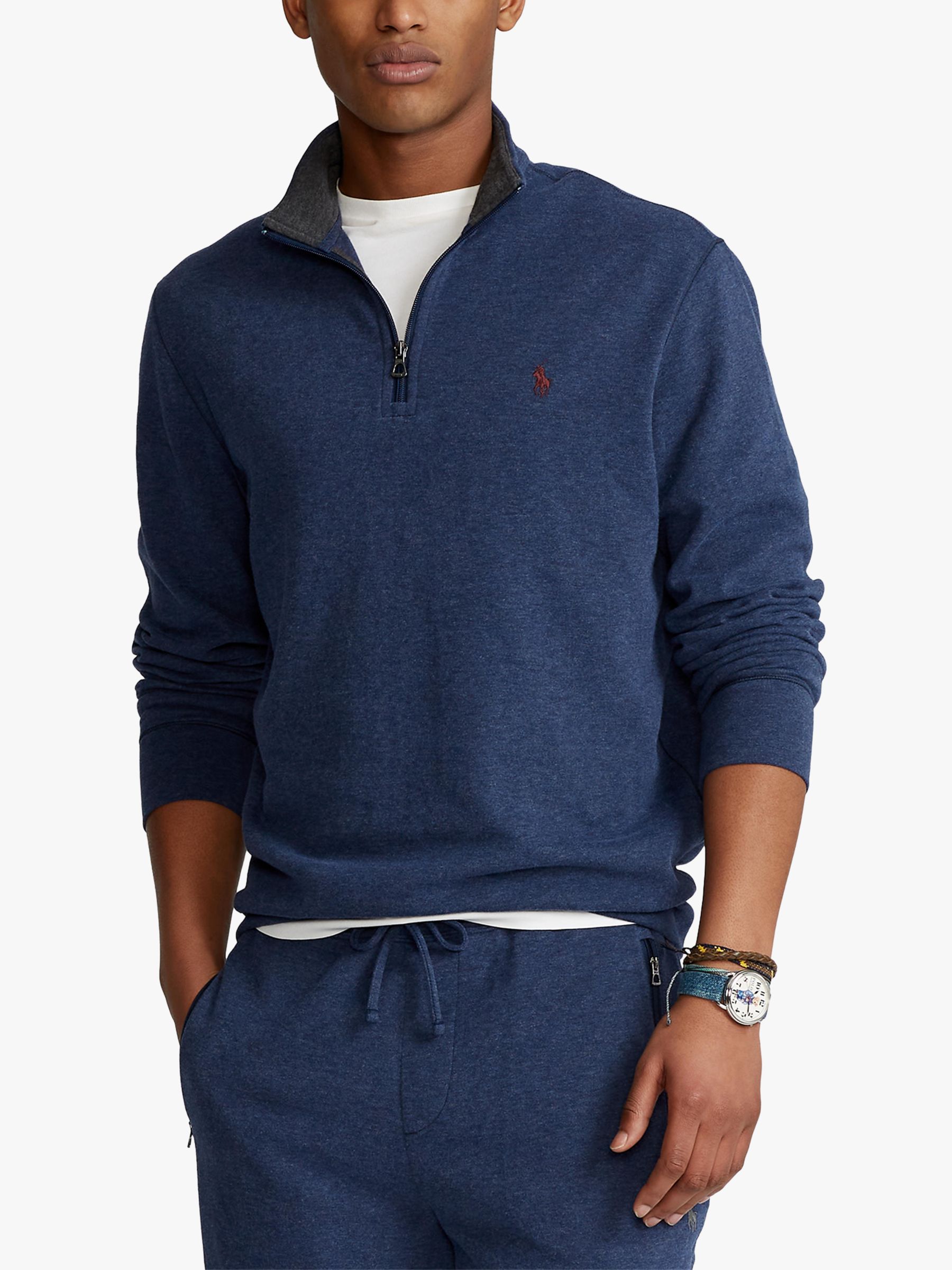 Polo Ralph Lauren Luxury Jersey Quarter Zip Sweatshirt, Navy Heather at ...