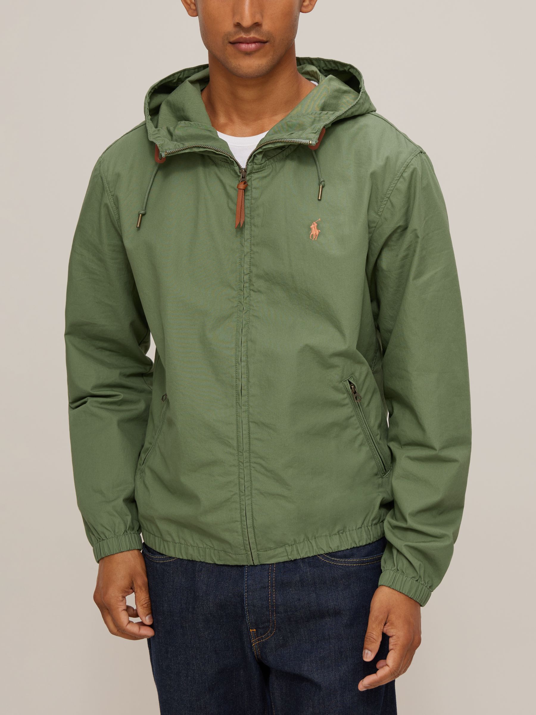 Polo Ralph Lauren Cotton Poplin Hooded Jacket, Cargo Green at John Lewis & Partners